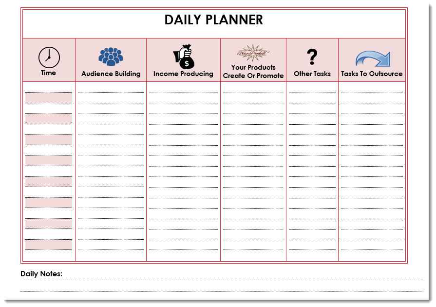 Daily planner goal setting template